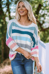 Hazel Blues® | Striped Round Neck Sweater with Breast Pocket - Hazel Blues®