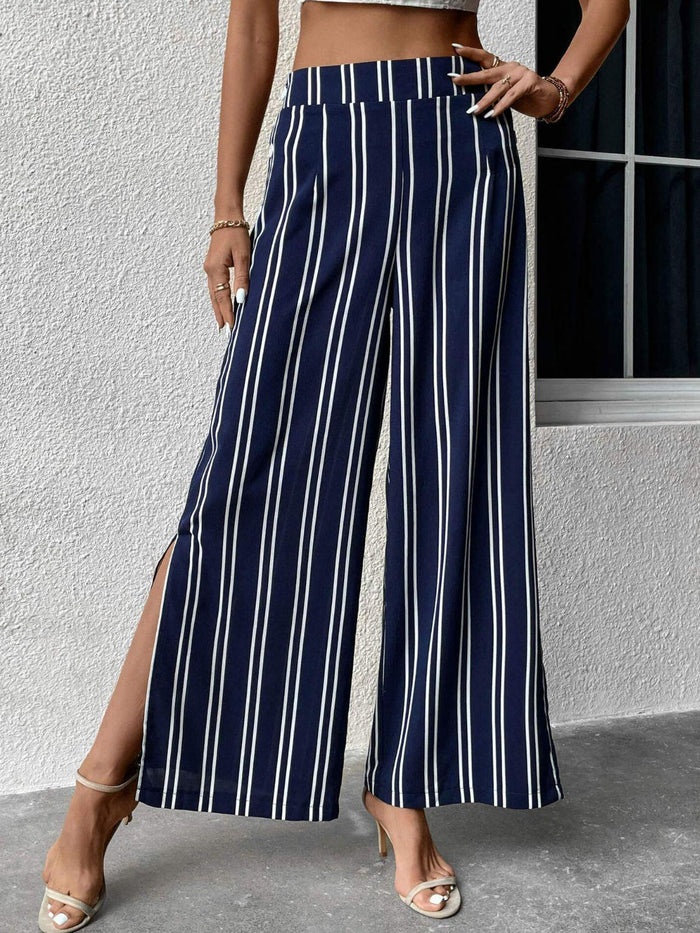 Hazel Blues® | Striped Slit Wide Leg Pants - Hazel Blues®