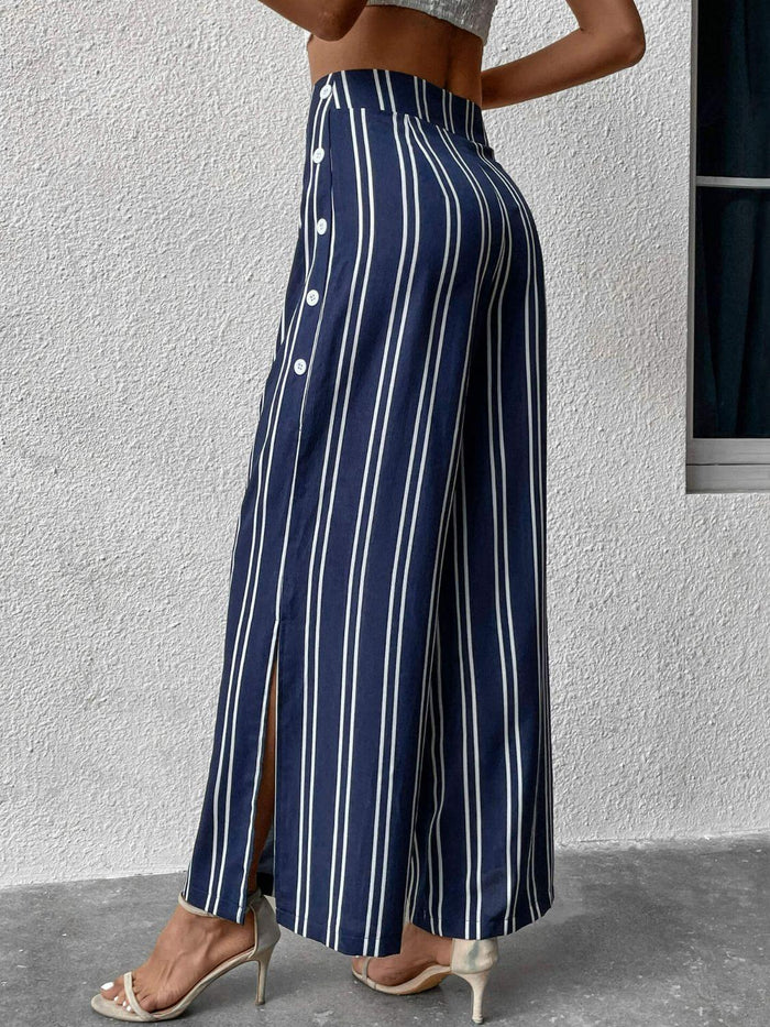 Hazel Blues® | Striped Slit Wide Leg Pants - Hazel Blues®