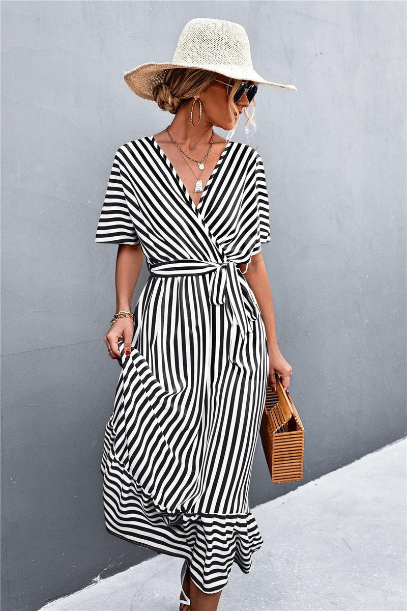 Hazel Blues® | Striped Tie Belt Midi Dress - Hazel Blues®