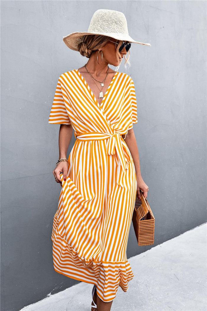 Hazel Blues® | Striped Tie Belt Midi Dress - Hazel Blues®