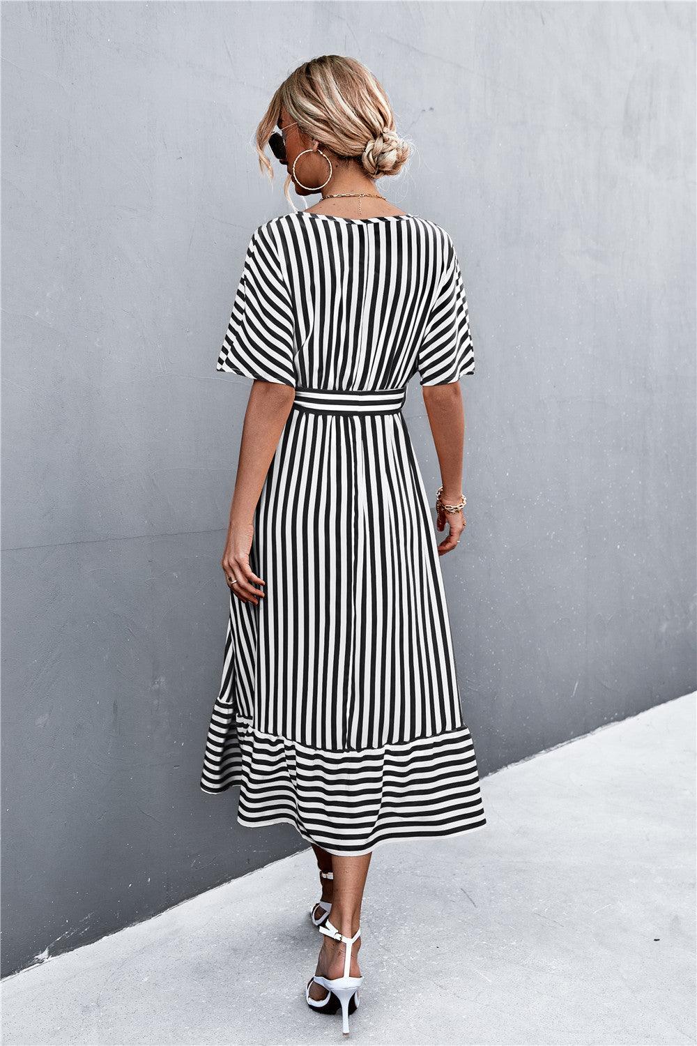 Hazel Blues® | Striped Tie Belt Midi Dress - Hazel Blues®