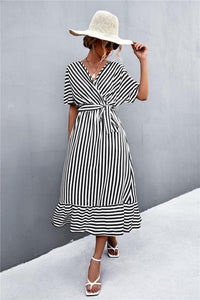 Hazel Blues® | Striped Tie Belt Midi Dress - Hazel Blues®