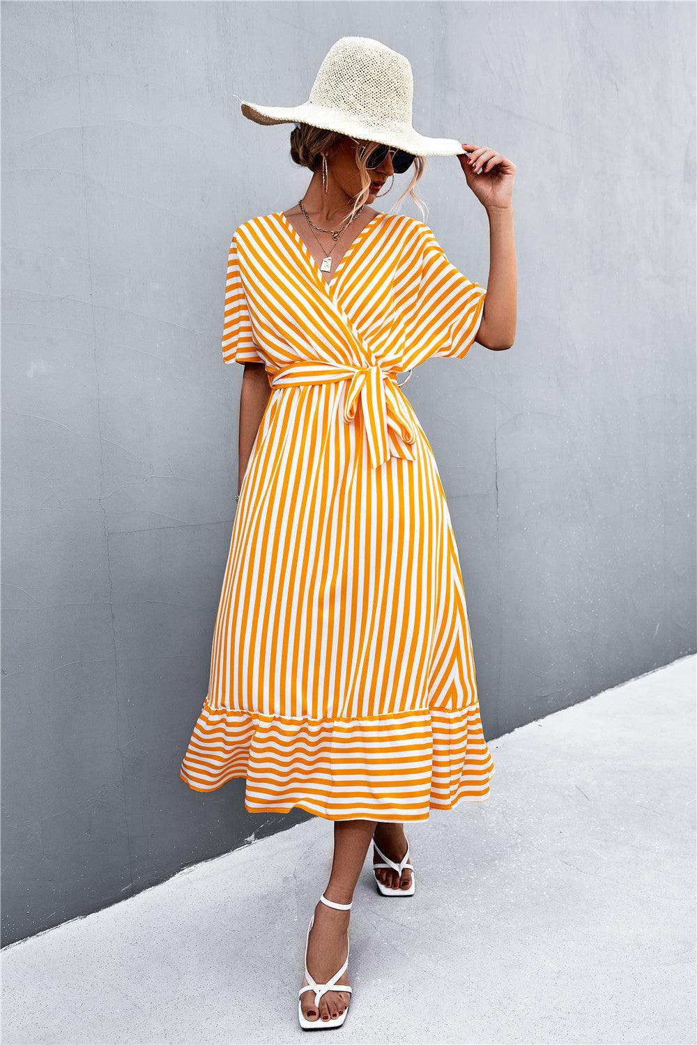 Hazel Blues® | Striped Tie Belt Midi Dress - Hazel Blues®