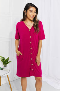 Hazel Blues® | Sunday Brunch Button Down Midi Dress in Magenta - Hazel Blues®