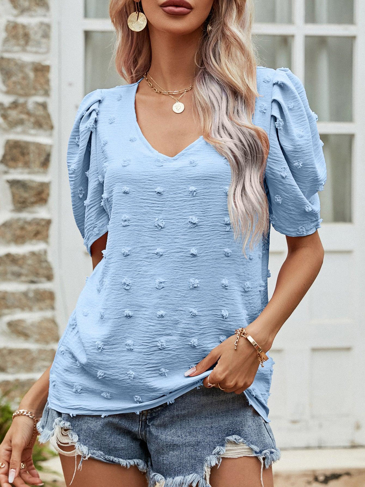 Hazel Blues® | Swiss Dot Short Puff Sleeve Top - Hazel Blues®