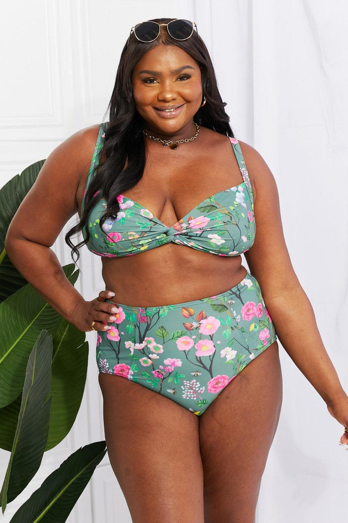 Hazel Blues® | Take A Dip Twist High-Rise Bikini in Sage - Hazel Blues®