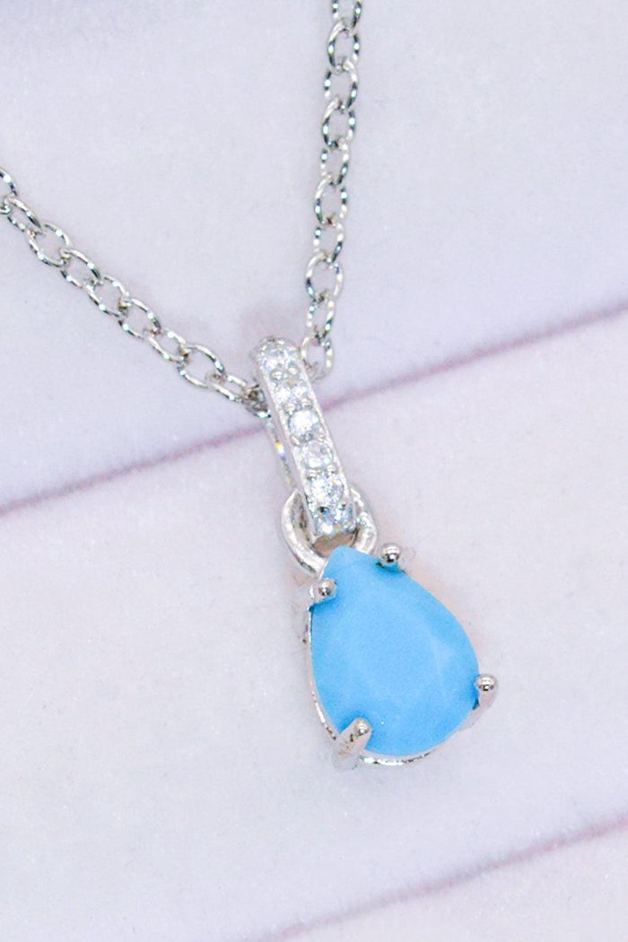 Hazel Blues® | Teardrop Turquoise 4-Prong Pendant Necklace - Hazel Blues®