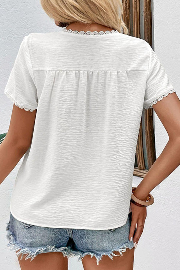 Hazel Blues® | Textured Lace Trim Tee Shirt - Hazel Blues®