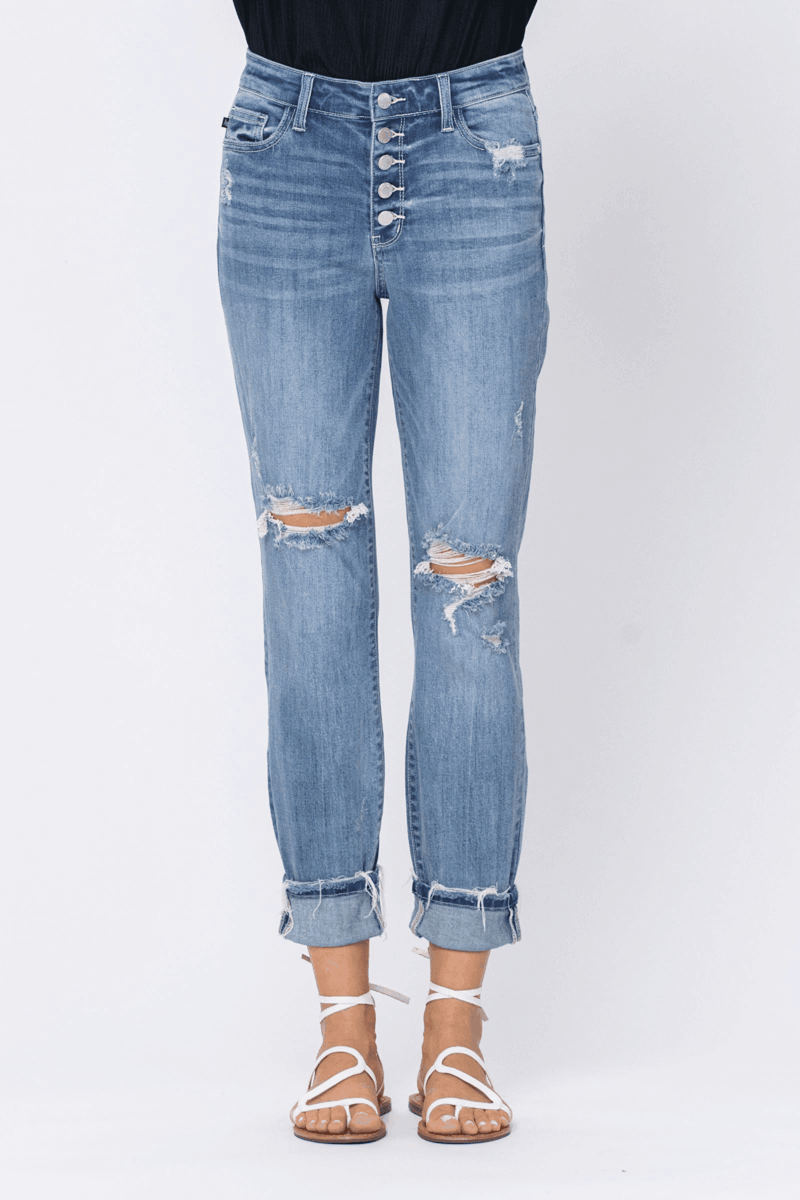 Hazel Blues® | The Traveler Button Fly Boyfriend Denim - Hazel Blues®