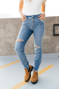 Hazel Blues® | The Traveler Button Fly Boyfriend Denim - Hazel Blues®