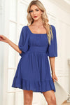 Hazel Blues® | Tie-Back Ruffled Hem Square Neck Mini Dress - Hazel Blues®