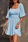 Hazel Blues® | Tie-Back Ruffled Hem Square Neck Mini Dress - Hazel Blues®