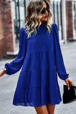 Hazel Blues® | Tied Ruffle Collar Puff Sleeve Mini Dress - Hazel Blues®