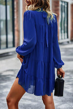 Hazel Blues® | Tied Ruffle Collar Puff Sleeve Mini Dress - Hazel Blues®