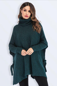 Hazel Blues® | Tied Turtleneck Asymmetrical Hem Sweater - Hazel Blues®