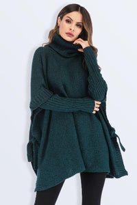 Hazel Blues® | Tied Turtleneck Asymmetrical Hem Sweater - Hazel Blues®