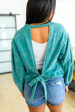 Hazel Blues® | Tied Up In Cuteness Mineral Wash Sweater in Teal - Hazel Blues®