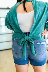 Hazel Blues® | Tied Up In Cuteness Mineral Wash Sweater in Teal - Hazel Blues®