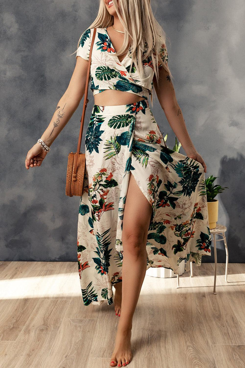 Hazel Blues® | Tropical Print Crop Top and Maxi Skirt Set - Hazel Blues®