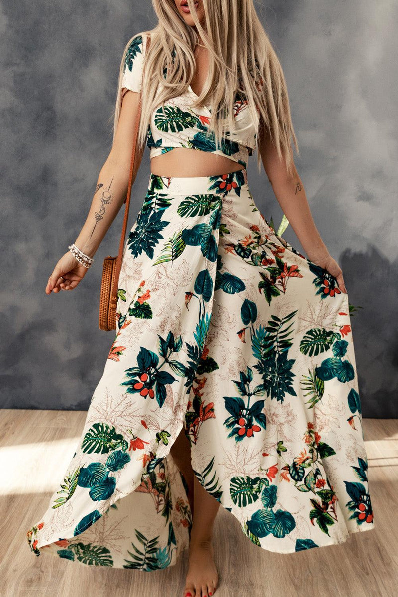 Hazel Blues® | Tropical Print Crop Top and Maxi Skirt Set - Hazel Blues®