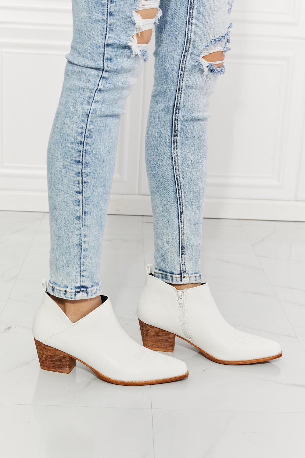 Hazel Blues® | Trust Yourself Embroidered Crossover Cowboy Bootie in White - Hazel Blues®