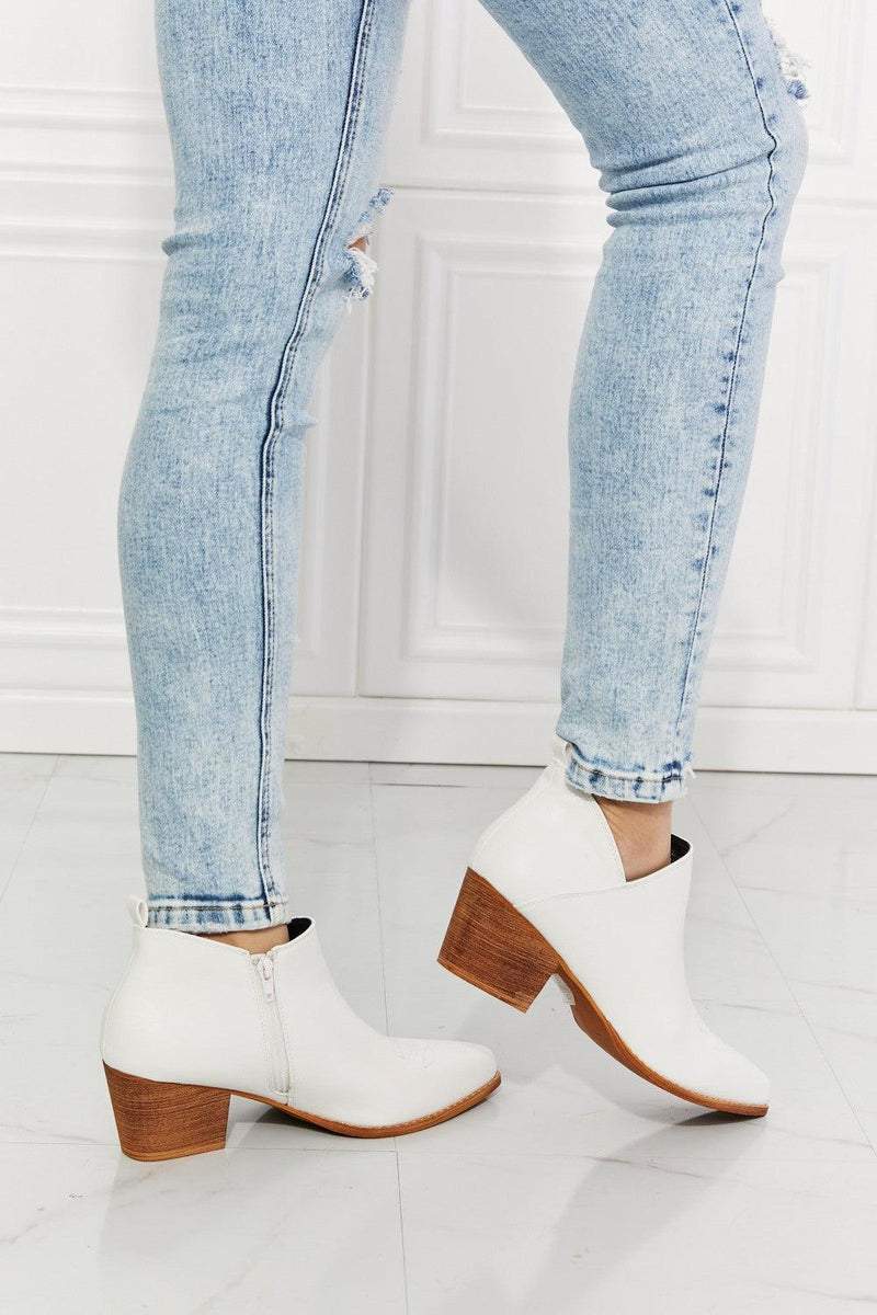 Hazel Blues® | Trust Yourself Embroidered Crossover Cowboy Bootie in White - Hazel Blues®