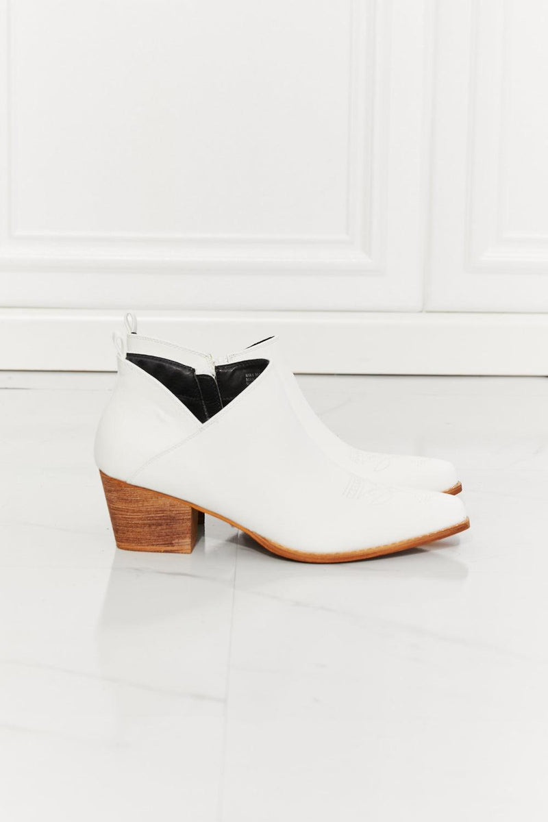 Hazel Blues® | Trust Yourself Embroidered Crossover Cowboy Bootie in White - Hazel Blues®