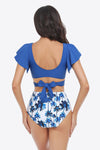 Hazel Blues® | Two-Tone Flutter Sleeve Tied Two-Piece Swimsuit - Hazel Blues®