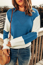 Hazel Blues® | Two-Tone Openwork Rib-Knit Sweater - Hazel Blues®