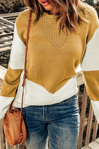 Hazel Blues® | Two-Tone Openwork Rib-Knit Sweater - Hazel Blues®