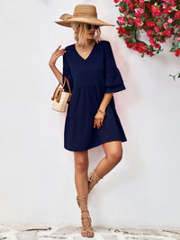 Hazel Blues® | V-Neck Flare Sleeve Mini Dress - Hazel Blues®