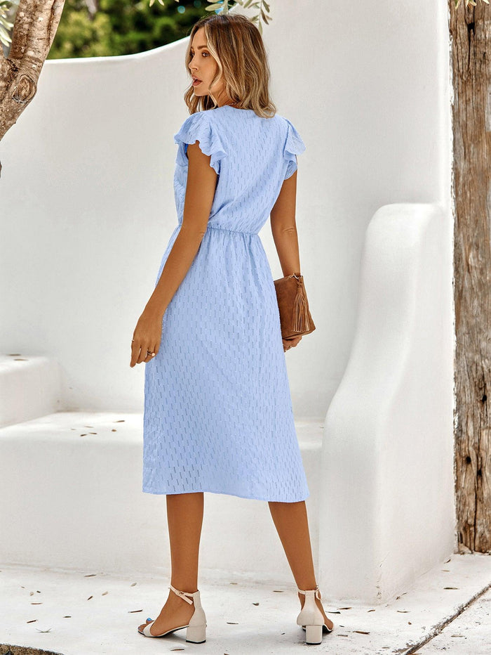 Hazel Blues® | V-Neck Flutter Sleeve Midi Dress - Hazel Blues®