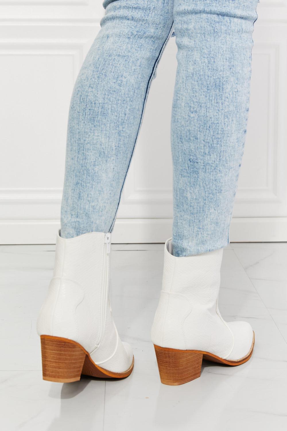 Hazel Blues® | Watertower Town Faux Leather Western Ankle Boots in White - Hazel Blues®