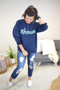 Hazel Blues® | Weekends Graphic Sweatshirt - Hazel Blues®