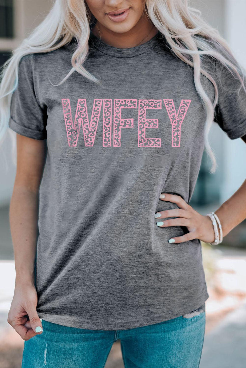 Hazel Blues® | WIFEY Leopard Graphic Short Sleeve Tee - Hazel Blues®