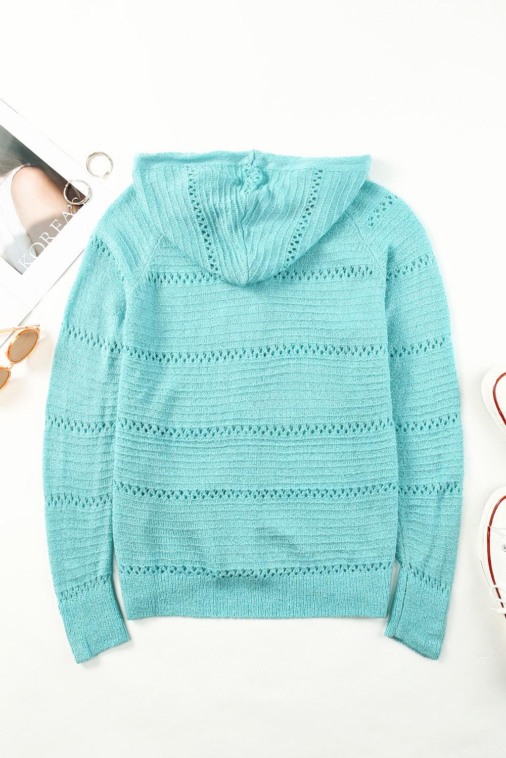 Hazel Blues® | Zip-Up Raglan Sleeve Openwork Hooded Cardigan - Hazel Blues®