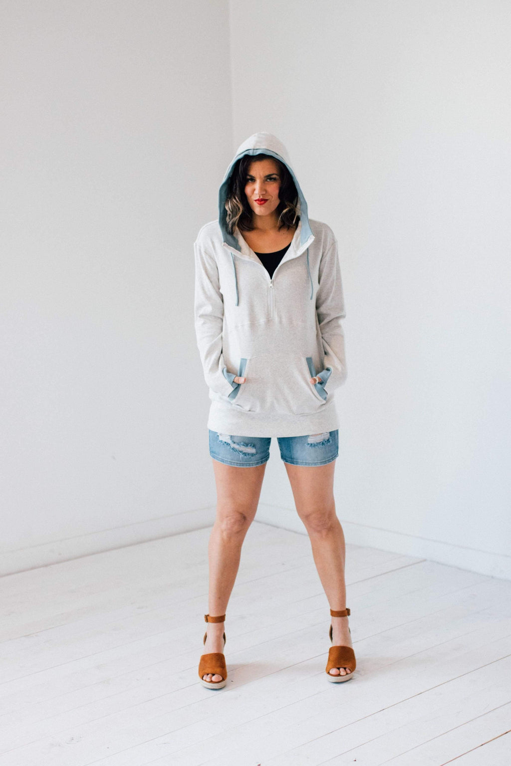 Hazel Blues® | ZipCowl Hoodie: Heathered Gray - Hazel Blues®
