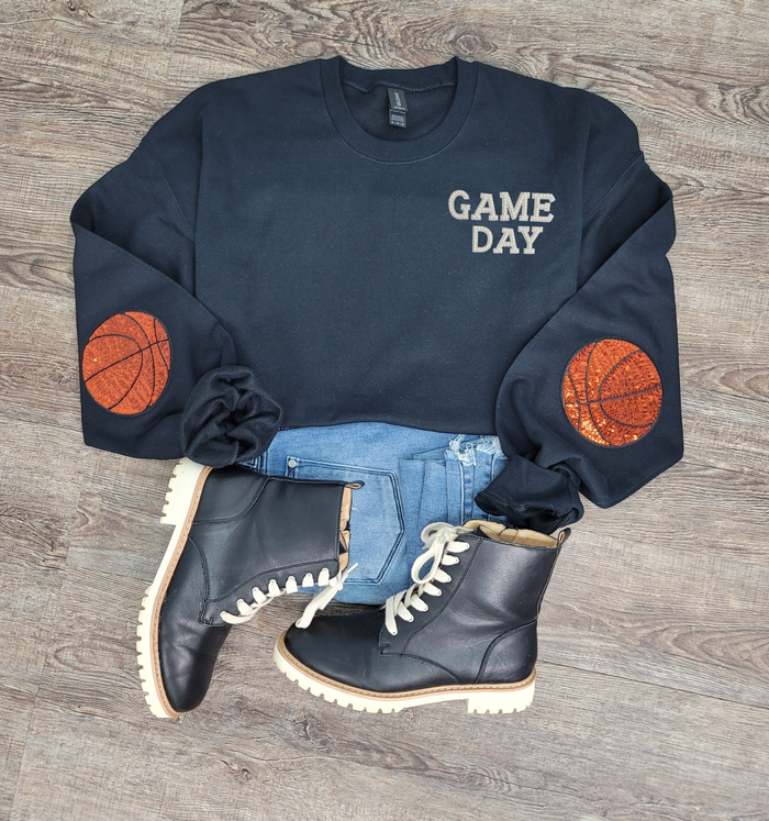 Hazel Blues® |  Game Day Pearl w/Basketball Patch Sweatshirt