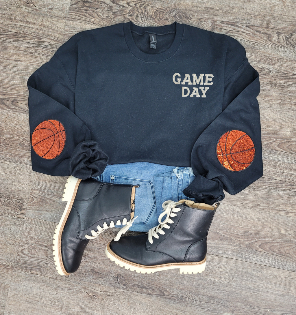 Hazel Blues® |  Game Day Pearl w/Basketball Patch Sweatshirt
