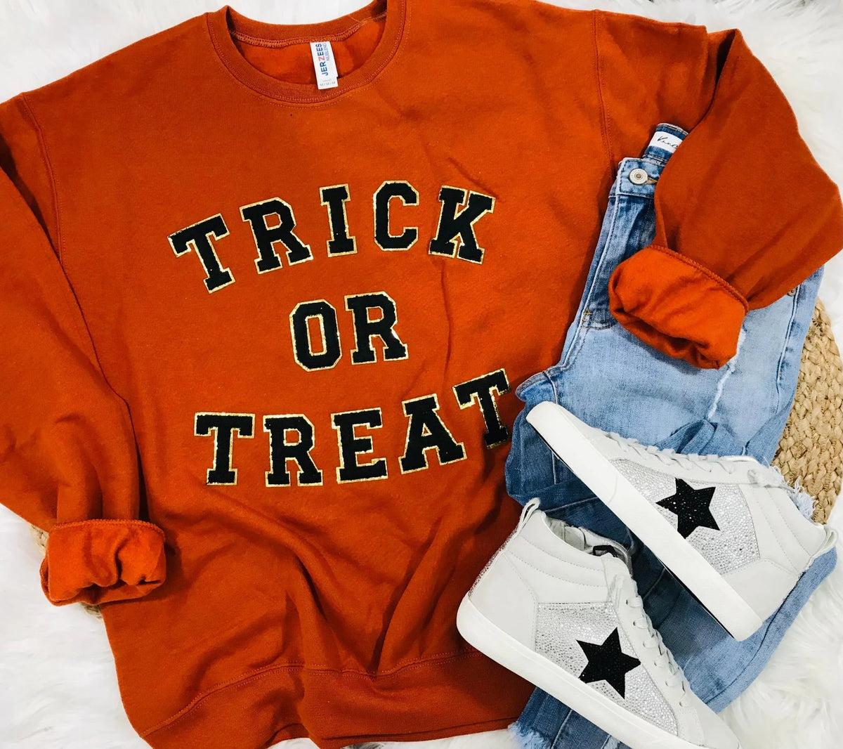 3Blues Designs |   Hazel Blues® |  Trick or Treat Chenille Patch Sweatshirt