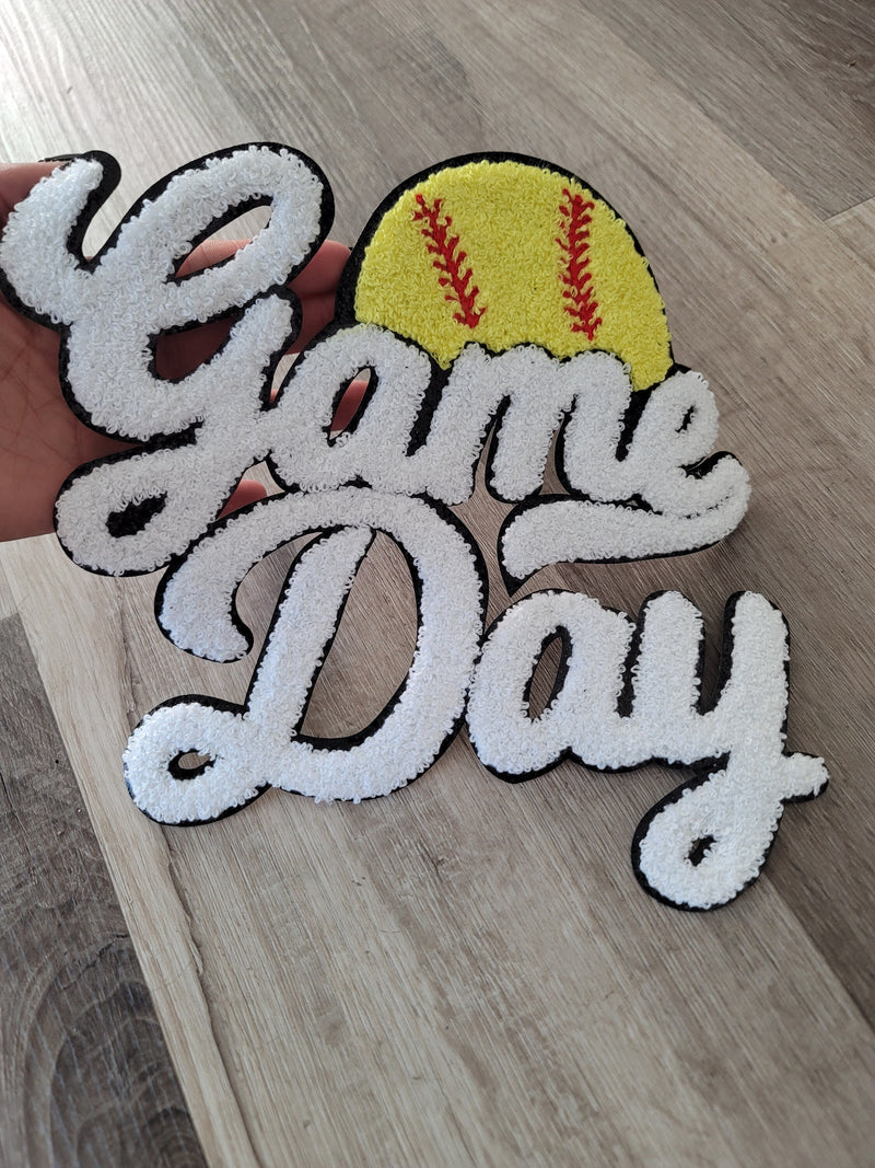 Hazel Blues® |  White Game Day with Softball Chenille Iron-on Patch