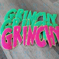 3Blues Designs |  2 Colors | Lime Green & Hot Pink GRINCHYYY Chenille Iron-on Patch