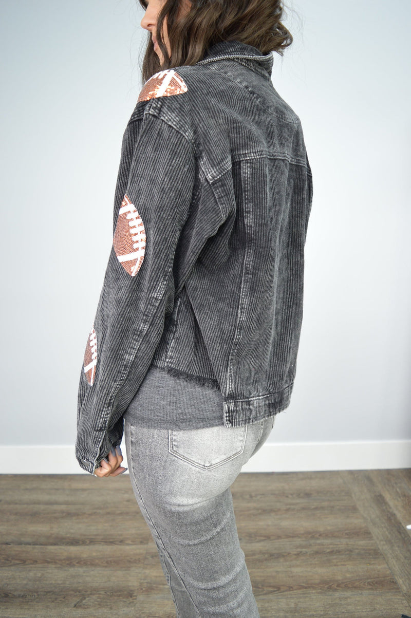 Hazel Blues® |  Football Sequin Embroidery Corduroy Jacket | 8 COLORS