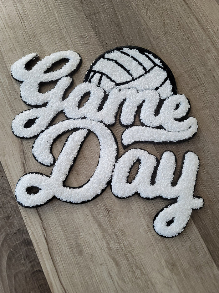 Hazel Blues® |  White Game Day with VOLLEYBALL Chenille Iron-on Patch