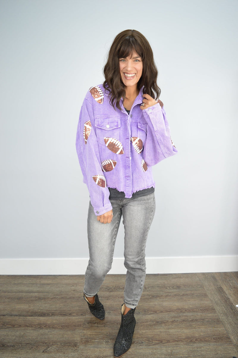 Hazel Blues® |  Football Sequin Embroidery Corduroy Jacket | 8 COLORS