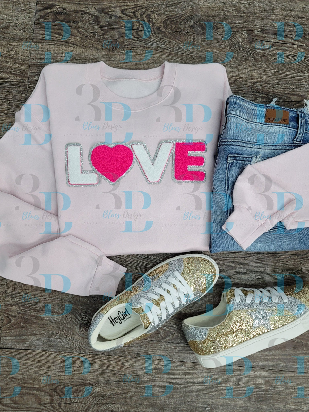 Hazel Blues® | White and Hot Pink LOVE with heart Iron-on Patch