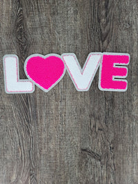 Hazel Blues® | White and Hot Pink LOVE with heart Iron-on Patch