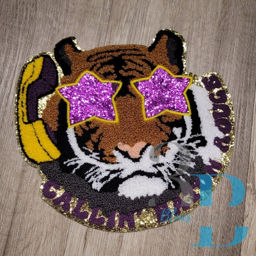 3Blues Designs |  2 Colors | Large Tiger Face Chenille Iron-on Patch