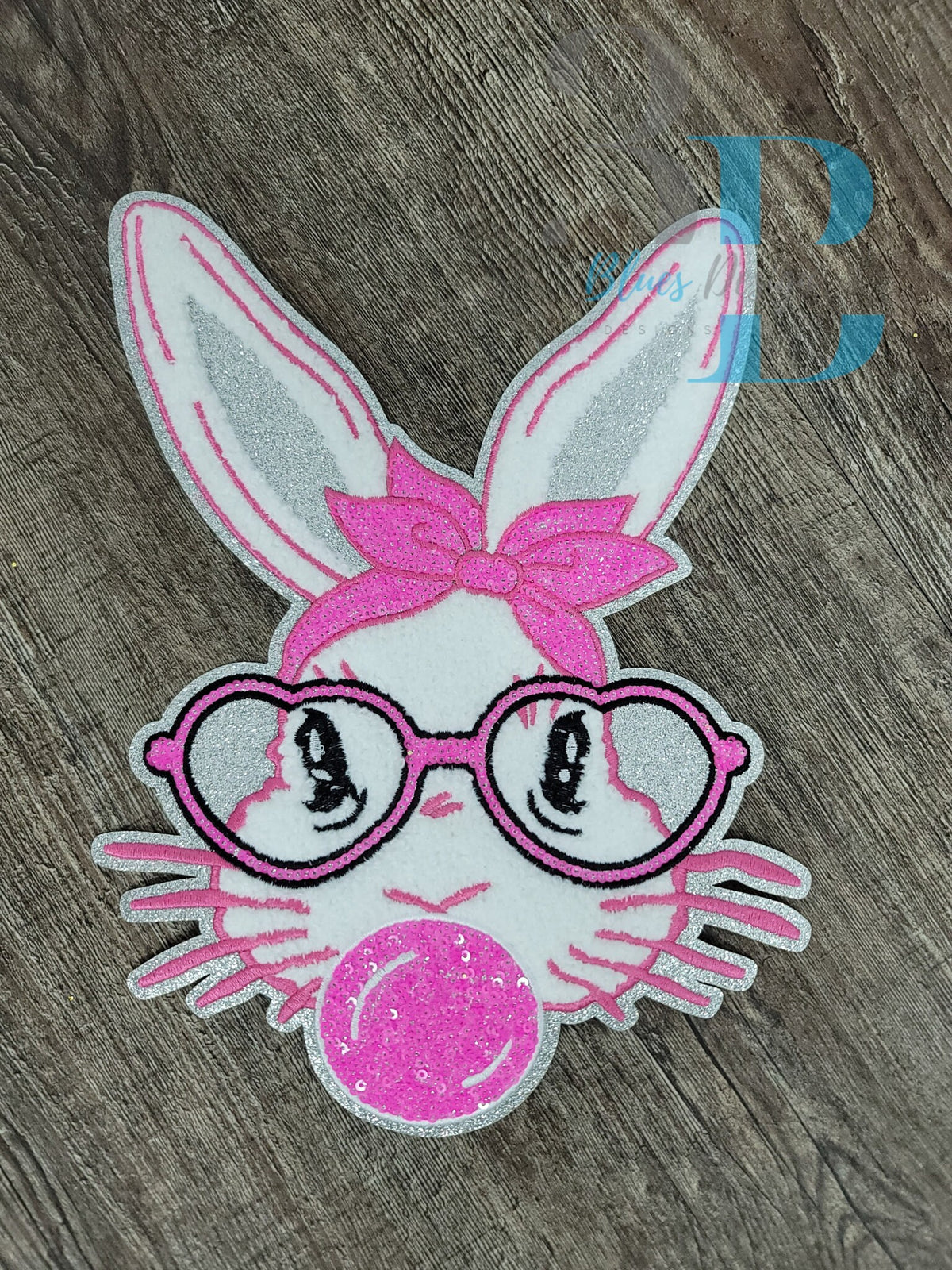 Hazel Blues® | Bunny Easter Large Bunny Glitter Iron-on Patch